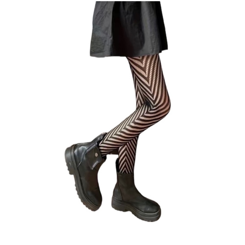 Striped Black Fishnet Tights, High Waist Hollow Out Mesh Pantyhose‎ One Size